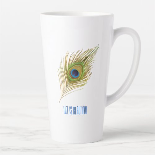 Beautiful peacock feather latte mug