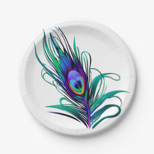 Beautiful Peacock Feather Paper Plates