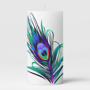 Beautiful Peacock Feather Pillar Candle
