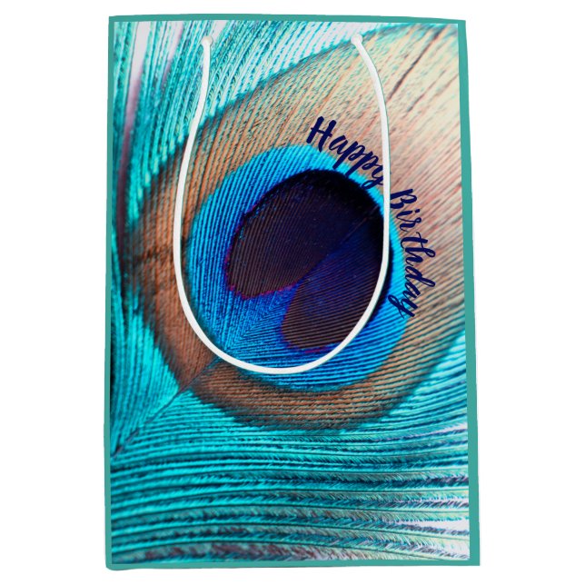Beautiful Peacock Feather with Name  Medium Gift Bag (Front)
