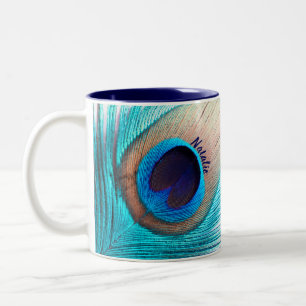 Beautiful Peacock Feather with Name Two-Tone Coffee Mug