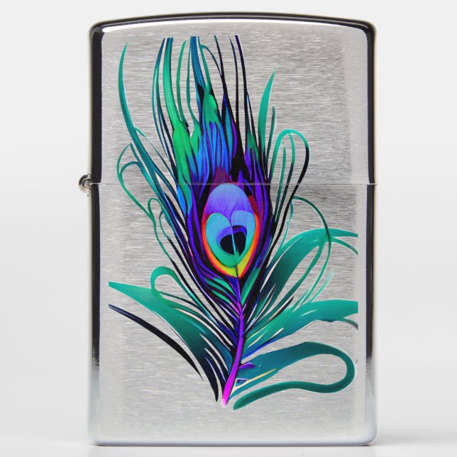 Beautiful Peacock Feather Zippo Lighter (Front)