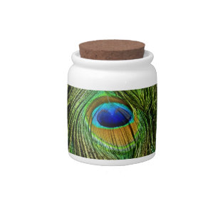 Beautiful Peacock Feathers Candy Jar
