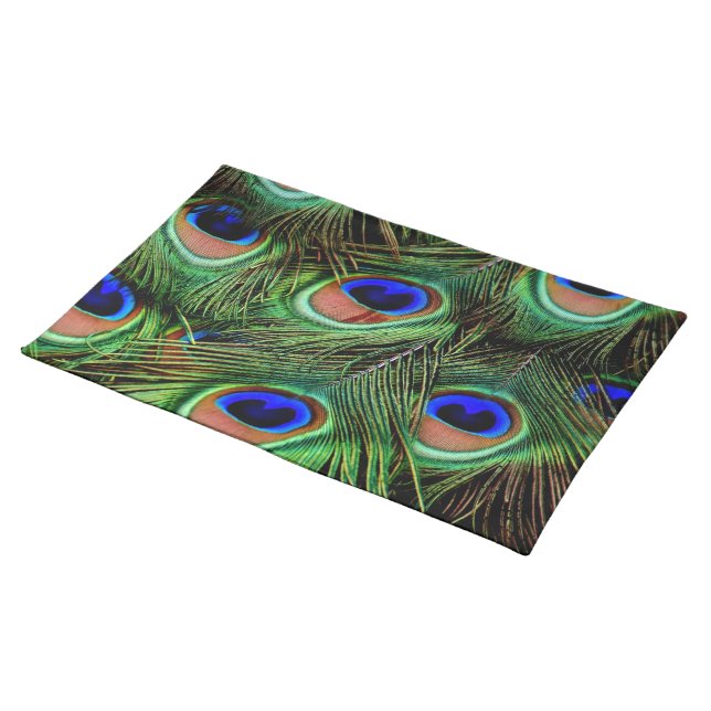 Beautiful Peacock Feathers  Cloth Placemat (On Table)