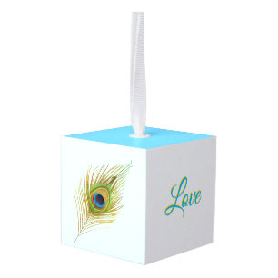 Beautiful Peacock Feathers Cube Ornament