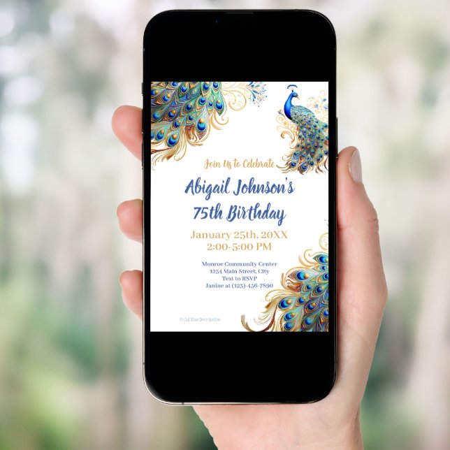 Beautiful Peacock Feathers Digital or Printed Invitation (Front Digital)