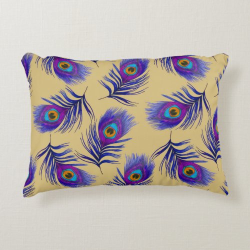 Beautiful Peacock Feathers Hand_Drawn Accent Pillow