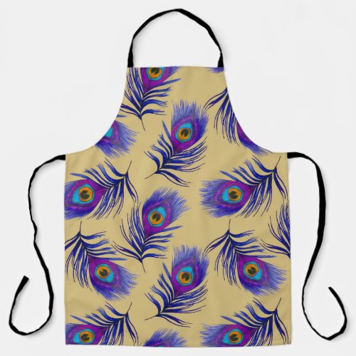 Beautiful Peacock Feathers Hand_Drawn Apron