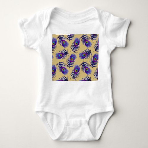 Beautiful Peacock Feathers Hand_Drawn Baby Bodysuit
