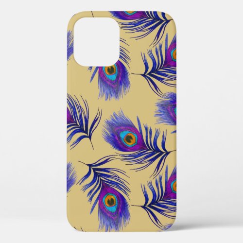 Beautiful Peacock Feathers Hand_Drawn iPhone 12 Case