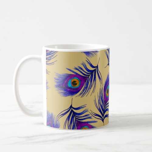 Beautiful Peacock Feathers Hand_Drawn Coffee Mug