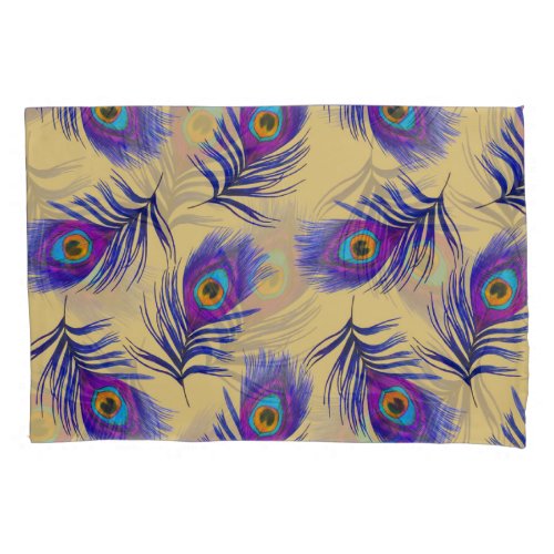 Beautiful Peacock Feathers Hand_Drawn Pillow Case