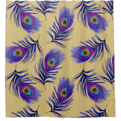 Beautiful Peacock Feathers Hand_Drawn Shower Curtain