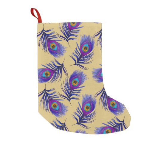 Beautiful Peacock Feathers Hand_Drawn Small Christmas Stocking