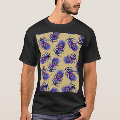 Beautiful Peacock Feathers Hand_Drawn T_Shirt