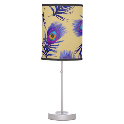 Beautiful Peacock Feathers Hand_Drawn Table Lamp