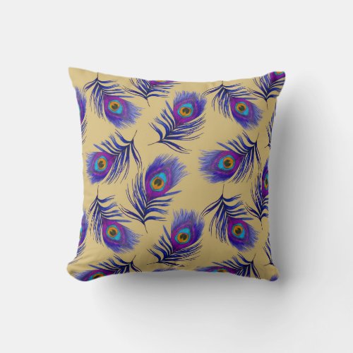 Beautiful Peacock Feathers Hand_Drawn Throw Pillow
