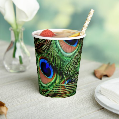 Beautiful Peacock Feathers  Paper Cups