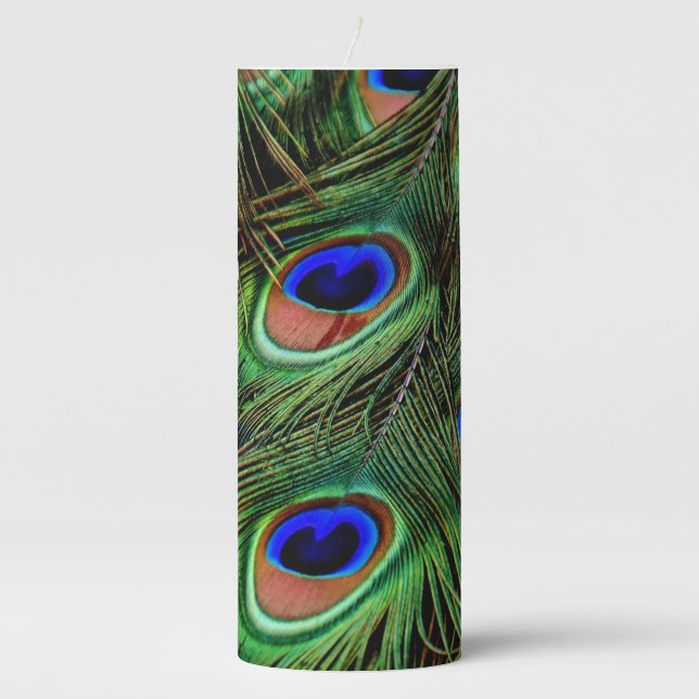 Beautiful Peacock Feathers  Pillar Candle (Front)