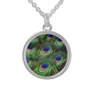 Beautiful Peacock Feathers  Sterling Silver Necklace
