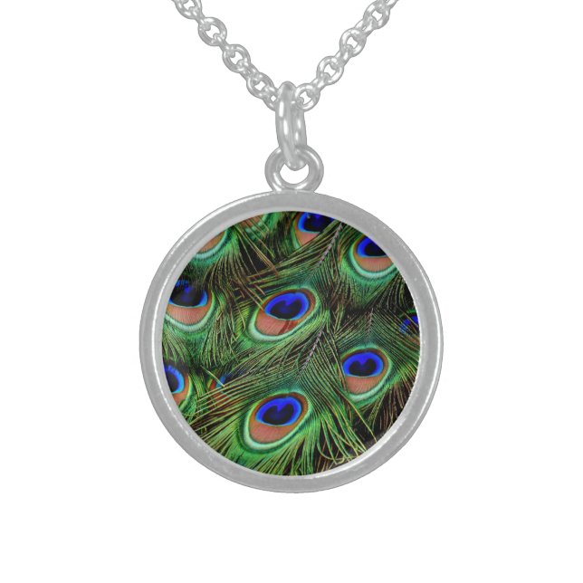 Beautiful Peacock Feathers  Sterling Silver Necklace (Front)