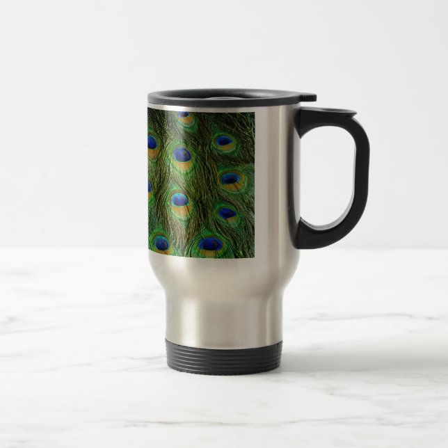 Beautiful Peacock Feathers Travel Mug (Right)