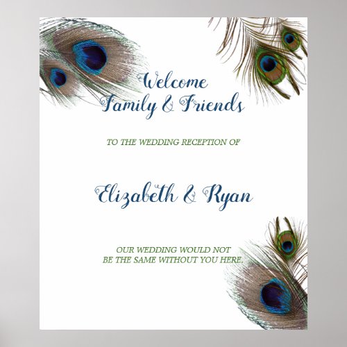 Beautiful Peacock Feathers Wedding Welcome Poster