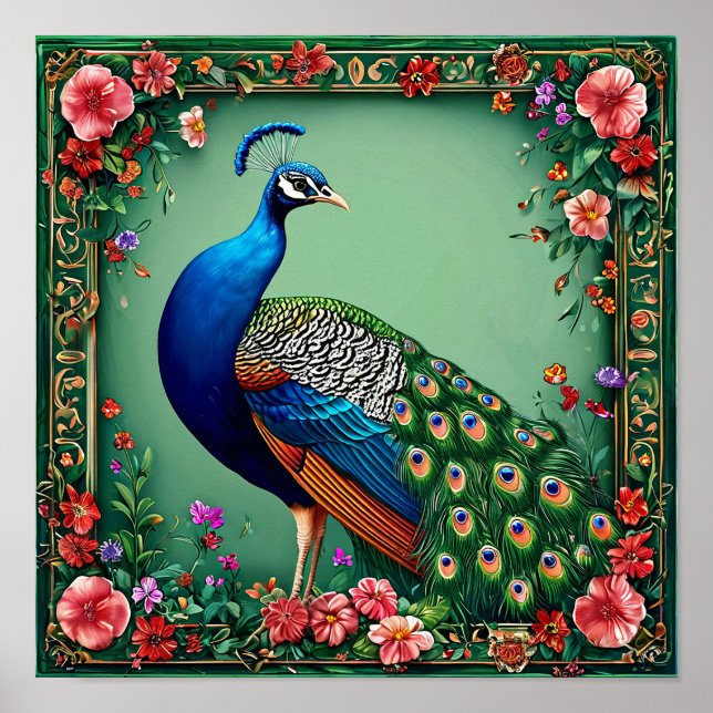 Beautiful peacock floral background poster (Front)
