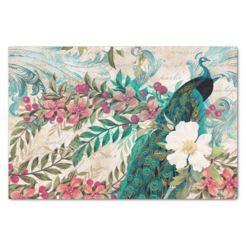 Beautiful Peacock Floral Garden Collage Decoupage Tissue Paper
