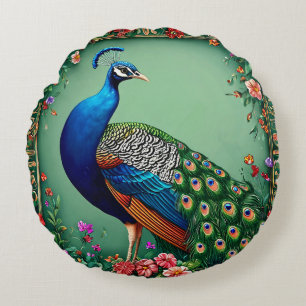 Beautiful peacock flower background round pillow