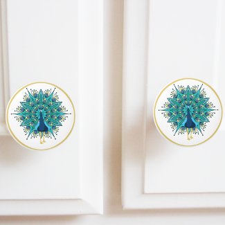 Beautiful Peacock in Blue Teal Gold