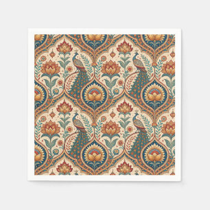 Beautiful Peacock & Indian Floral Pattern Artwork Napkins
