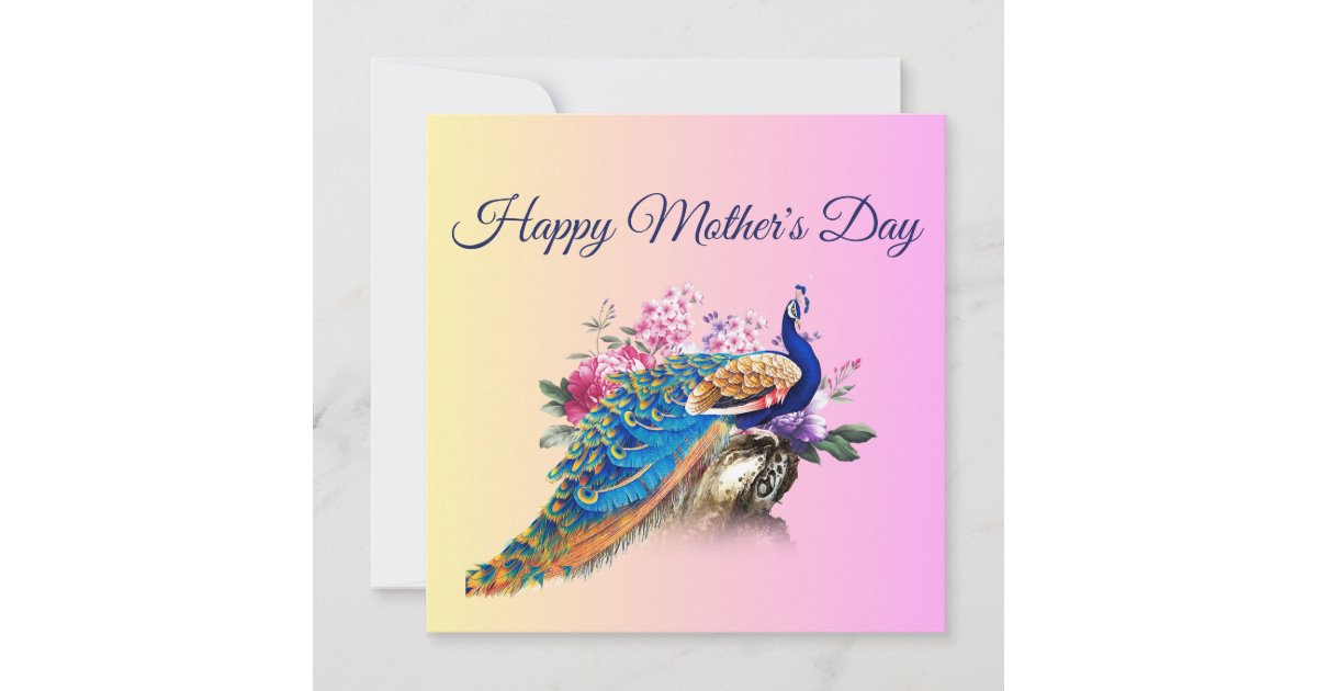 Beautiful Peacock Mothers Day Card Zazzle