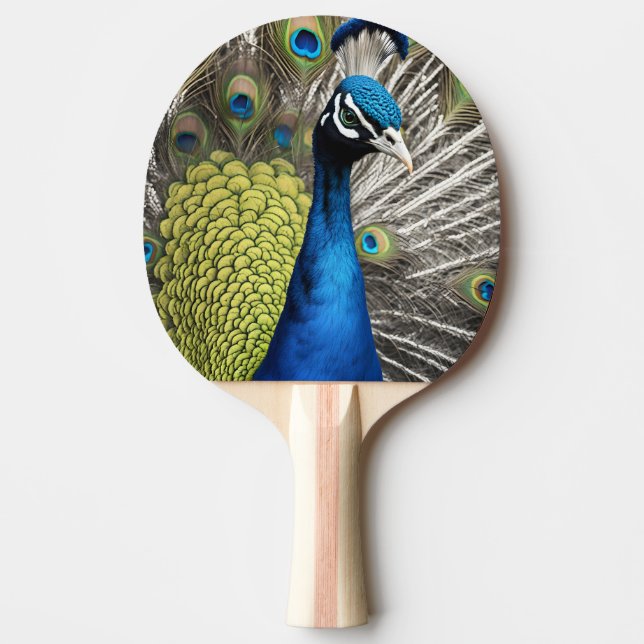 Beautiful Peacock Ping Pong Paddle (Front)