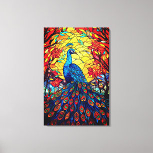 Beautiful Peacock Stained Glass Wildlife Art Canvas Print