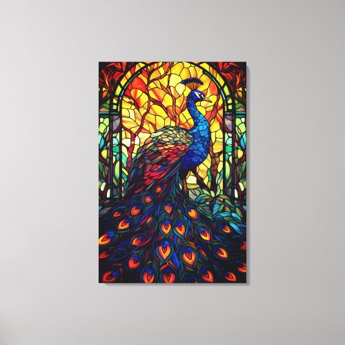 Beautiful Peacock Stained Glass Wildlife Art Canvas Print