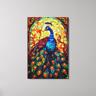 Beautiful Peacock Stained Glass Wildlife Art Canvas Print