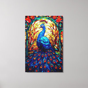 Beautiful Peacock Stained Glass Wildlife Art Canvas Print