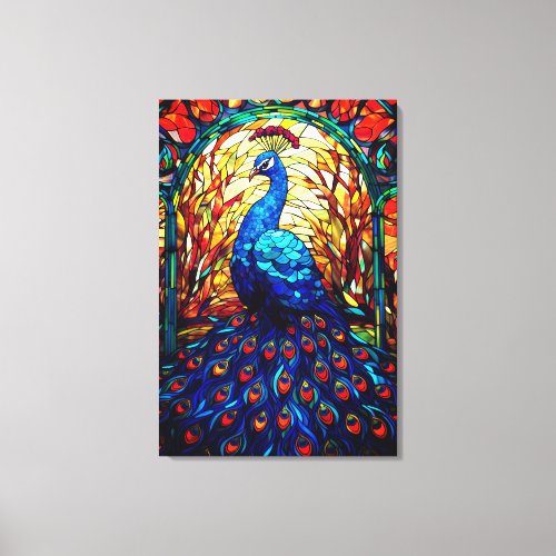 Beautiful Peacock Stained Glass Wildlife Art Canvas Print