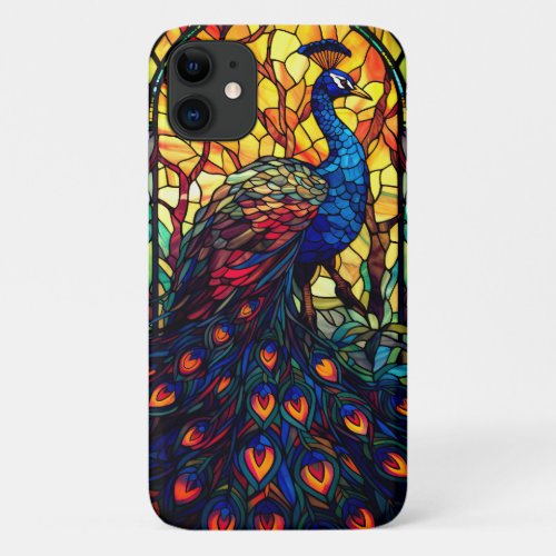 Beautiful Peacock Stained Glass Wildlife Art iPhone 11 Case