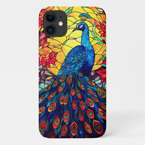 Beautiful Peacock Stained Glass Wildlife Art iPhone 11 Case