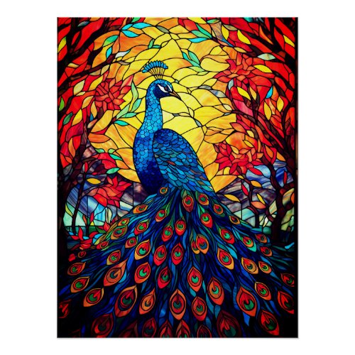 Beautiful Peacock Stained Glass Wildlife Art Poster