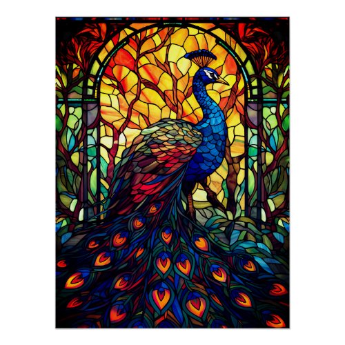 Beautiful Peacock Stained Glass Wildlife Art Poster