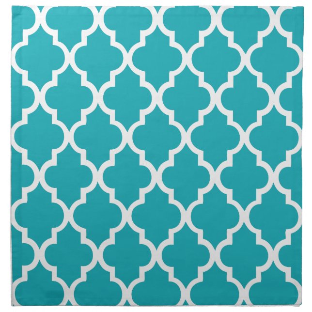 Beautiful Peacock Teal Quatrefoil Tiles Pattern Napkin (Front)