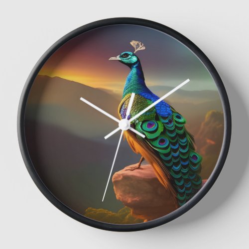 Beautiful Peacock welcomes the Day  Clock