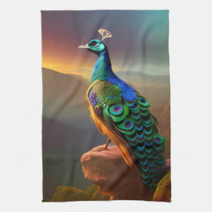 Beautiful Peacock Welcomes the Day Kitchen Towel