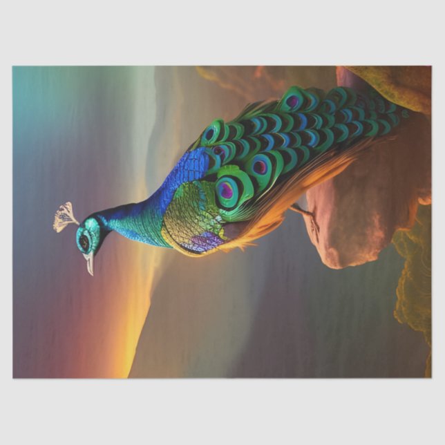 Beautiful Peacock Welcomes the Day   Tissue Paper (Front)