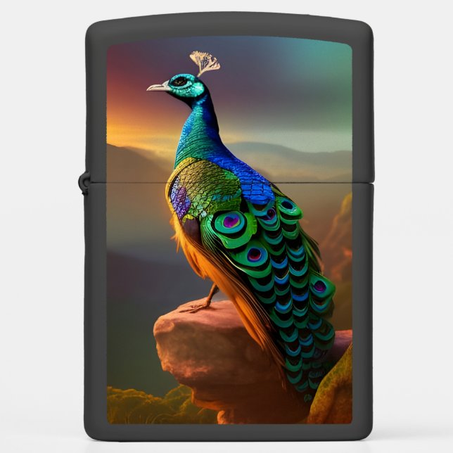 Beautiful Peacock Welcomes the Day  Zippo Lighter (Front)