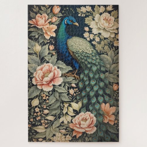 Beautiful Peacock William Morris Inspired Floral  Jigsaw Puzzle