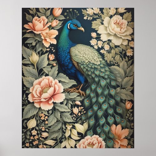 Beautiful Peacock William Morris Inspired Floral Poster